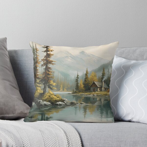 Item preview, Autumn Mountain Cabin Lakeside Pine Forest Smoke Chimney designed and sold by madmaxine110.