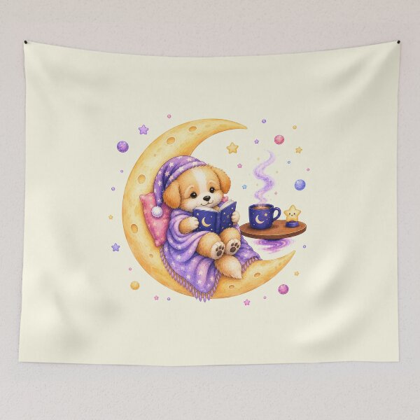 Item preview, Cute Kawaii Dog Reading a Book on the Moon designed and sold by Seculinator.
