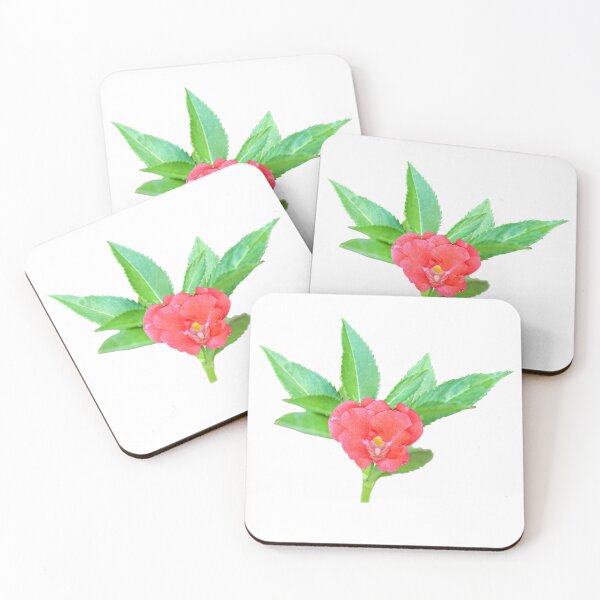 Item preview, red flowers and green leaves.( Impatiens balsamina ) designed and sold by MiMee4451.
