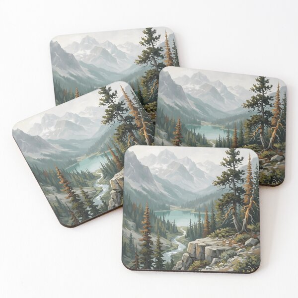 Item preview, Mountain Valley Overlook Teal Lake Stream Forest Gnarled Pine designed and sold by madmaxine110.