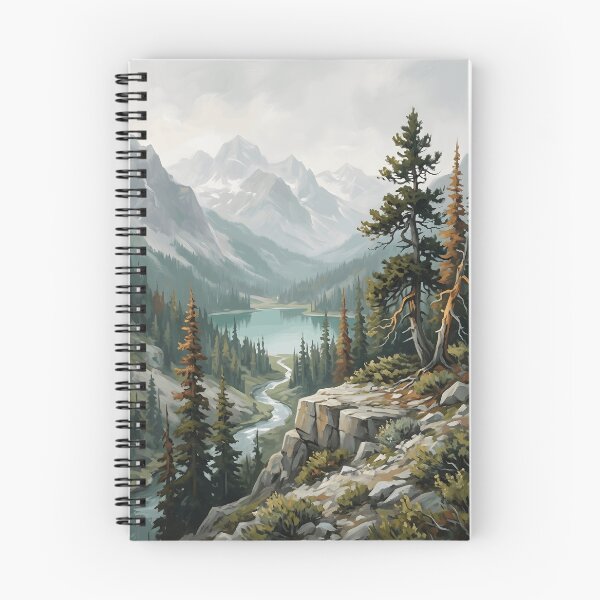 Item preview, Mountain Valley Overlook Teal Lake Stream Forest Gnarled Pine designed and sold by madmaxine110.
