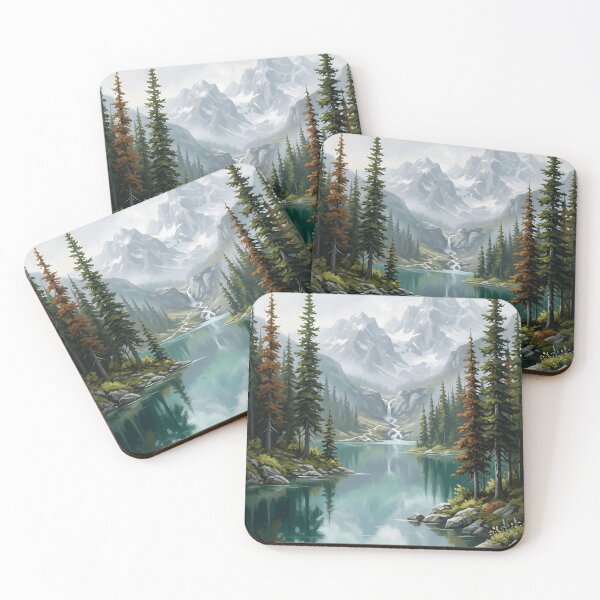 Item preview, Symmetrical Mountain Lake Waterfall Wildflower Pine Forest designed and sold by madmaxine110.