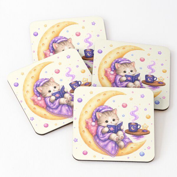 Item preview, Cute Kawaii Cat Reading a Book on the Moon designed and sold by Seculinator.