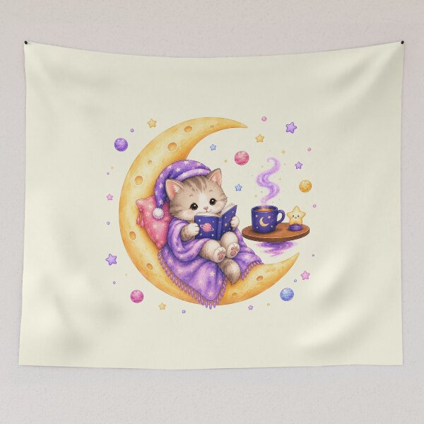 Item preview, Cute Kawaii Cat Reading a Book on the Moon designed and sold by Seculinator.