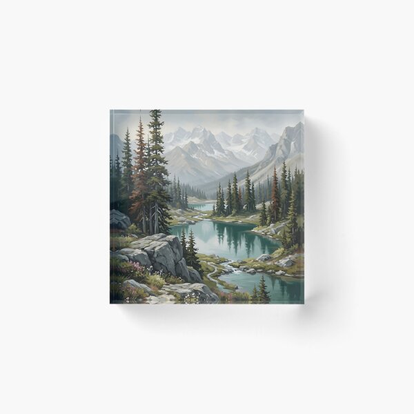 Item preview, Alpine Meadow Rocky Lake Stream Wildflower Mountain Forest designed and sold by madmaxine110.