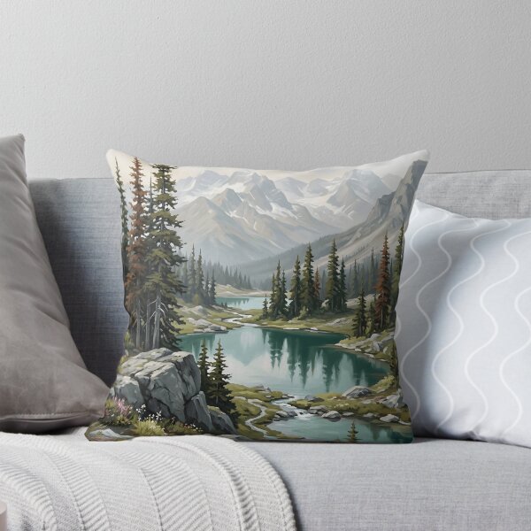 Item preview, Alpine Meadow Rocky Lake Stream Wildflower Mountain Forest designed and sold by madmaxine110.