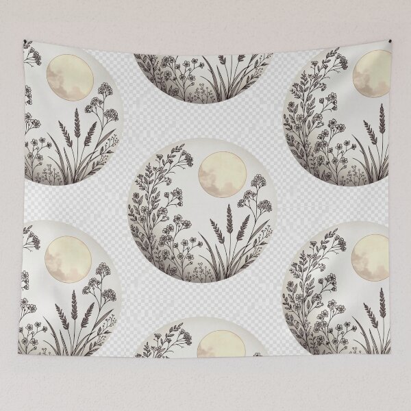 Item preview, Minimal Wildflower Moon Illustration | Neutral Botanical Line Art designed and sold by GalleryPeak.