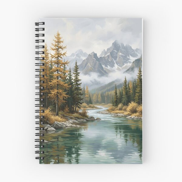 Item preview, Autumn Larch River Mountain Canyon Misty Forest Teal Stream designed and sold by madmaxine110.