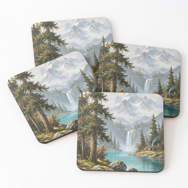 Item preview, Waterfall Cabin Turquoise Lake Snowy Peak Pine Forest designed and sold by madmaxine110.