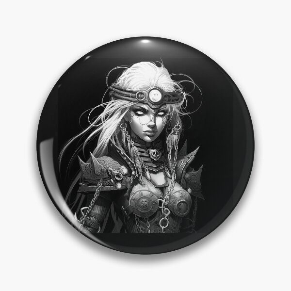 Item preview, Black and White Cyberpunk Warrior Woman Portrait designed and sold by inkoutninja.
