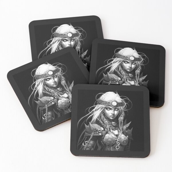 Item preview, Black and White Cyberpunk Warrior Woman Portrait designed and sold by inkoutninja.