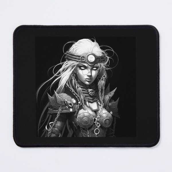 Item preview, Black and White Cyberpunk Warrior Woman Portrait designed and sold by inkoutninja.