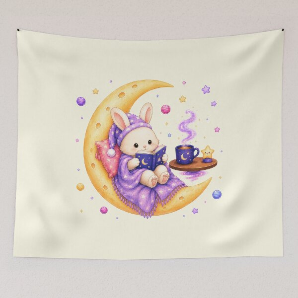 Item preview, Cute Kawaii Bunny Reading a Book on the Moon designed and sold by Seculinator.