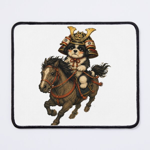 Item preview, Samurai Shih Tzu on Horseback – Embroidered Ukiyo-e Style designed and sold by ShihTzuRareArt.