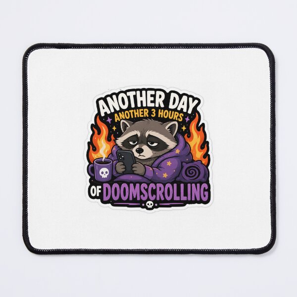 Item preview, Another 3 Hours of Doomscrolling Raccoon Sticker – Funny Internet Burnout Meme designed and sold by OrbitMood.