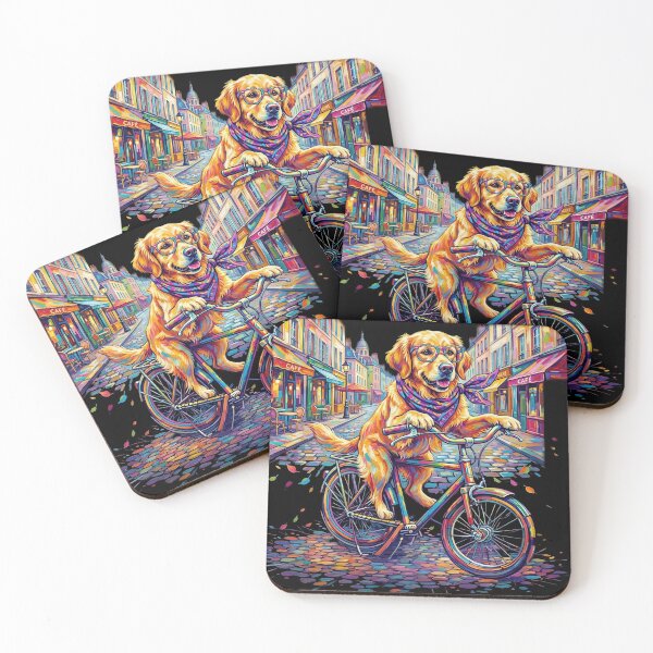 Item preview, Pop Art Golden Retriever on Bicycle - Cute DJ Cafe Dog designed and sold by Pfotenfaden.