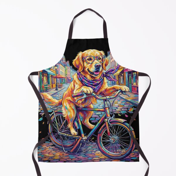 Item preview, Pop Art Golden Retriever on Bicycle - Cute DJ Cafe Dog designed and sold by Pfotenfaden.
