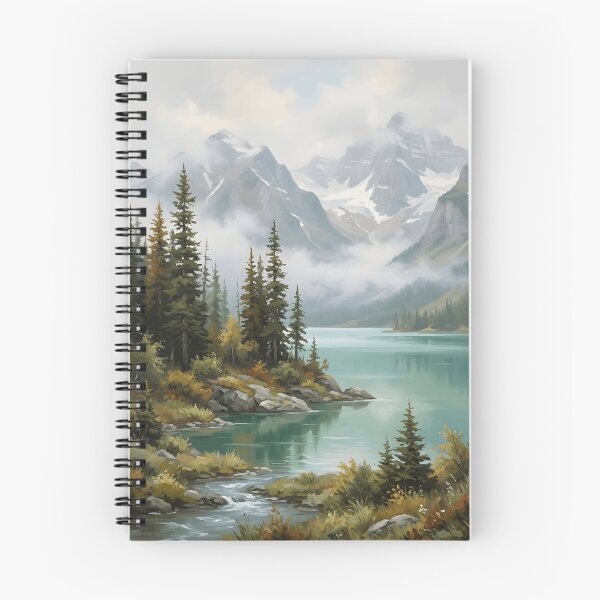 Item preview, Autumn Mountain Lake Teal Shore Pine Misty Peaks Stream designed and sold by madmaxine110.