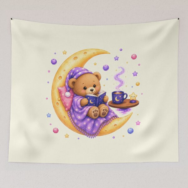 Item preview, Cute Kawaii Bear Reading a Book on the Moon designed and sold by Seculinator.