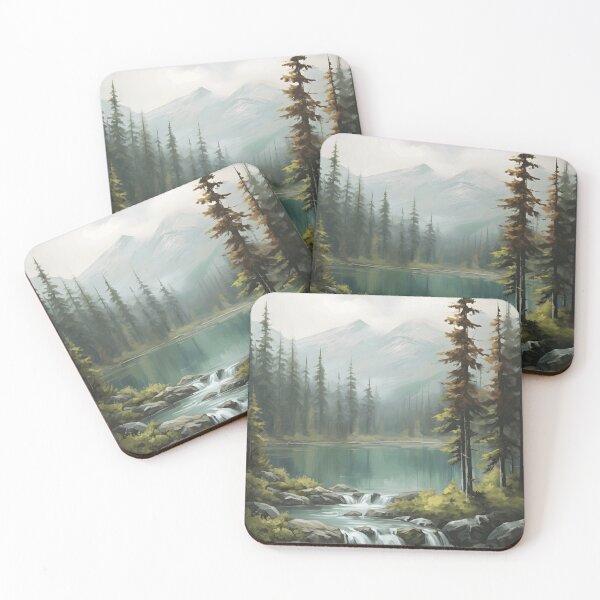 Item preview, Mountain Forest Stream Cascade Teal Lake Misty Pine Sunray designed and sold by madmaxine110.