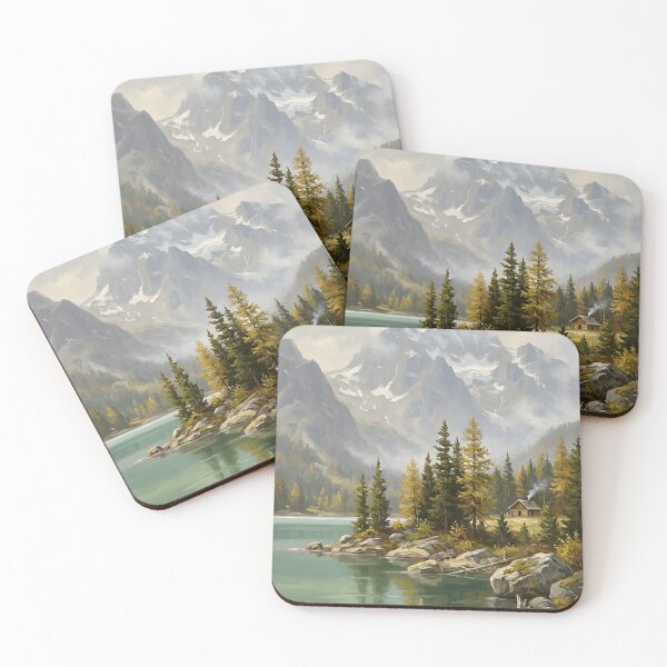 Item preview, Autumn Mountain Cabin Teal Lake Larch Pine Misty Peaks designed and sold by madmaxine110.