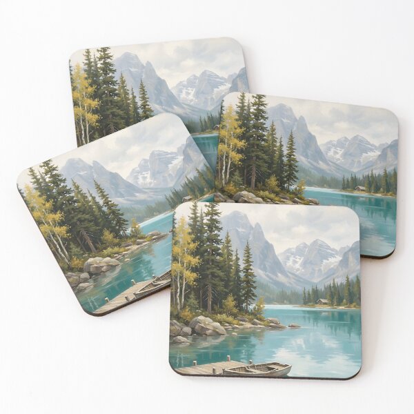 Item preview, Turquoise Lake Rowboat Dock Mountain Pine Aspen Forest Cabin designed and sold by madmaxine110.