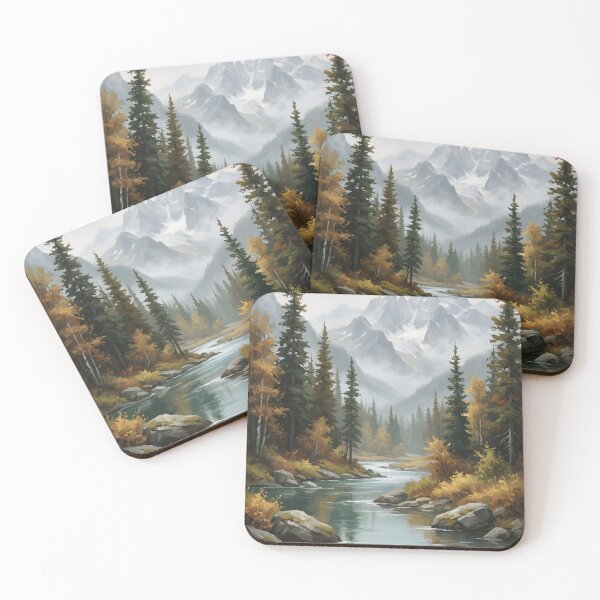 Item preview, Autumn Mountain River Valley Birch Pine Misty Peaks designed and sold by madmaxine110.