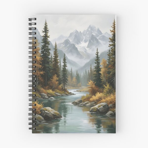 Item preview, Autumn Mountain River Valley Birch Pine Misty Peaks designed and sold by madmaxine110.