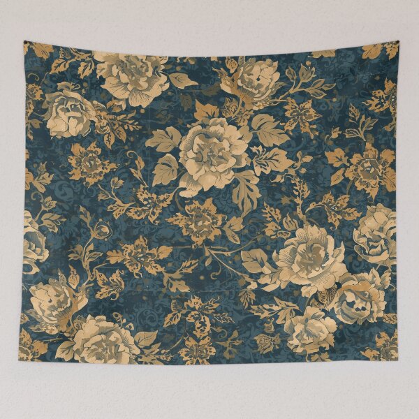 Item preview, Decoupage Vintage Damask Flowers Golden Blue 1900 Pattern designed and sold by GrinGalore.