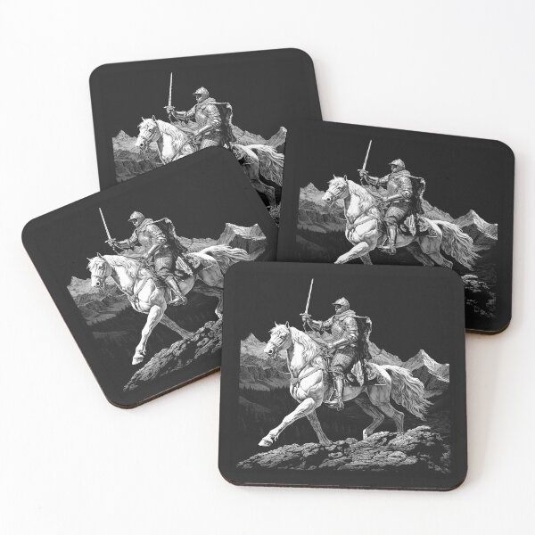 Item preview, Black and White Medieval Knight on Horse Art designed and sold by inkoutninja.