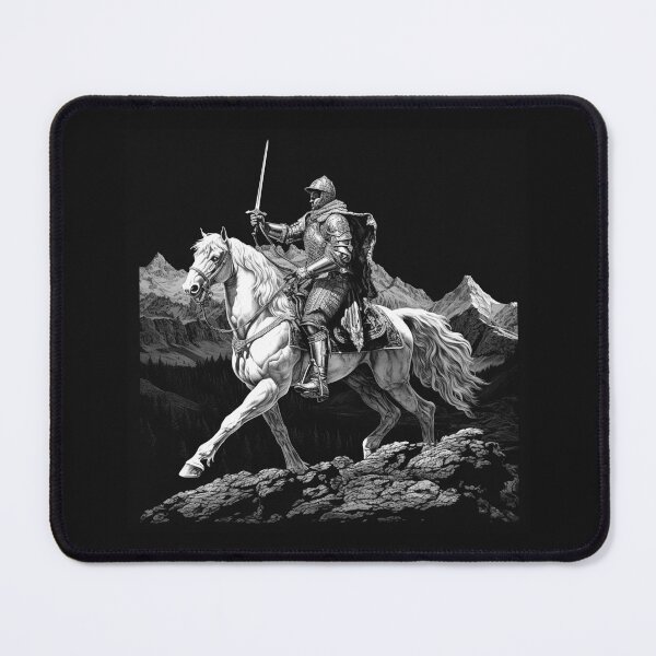 Item preview, Black and White Medieval Knight on Horse Art designed and sold by inkoutninja.