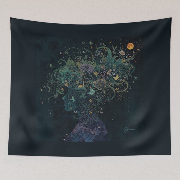 Item preview, Ethereal Woman Silhouette Wild Nature Hair Art Print designed and sold by Pink-Blossoms.