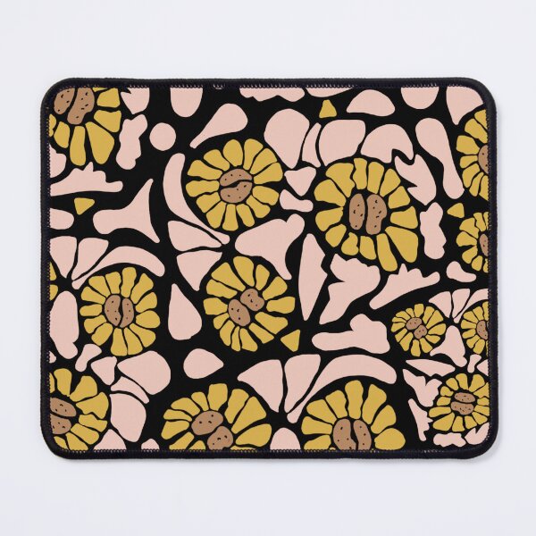 Item preview, Retro 70s Batik Floral Pattern Black Mustard Pink designed and sold by Graphroad.
