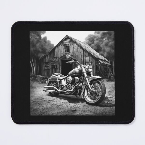 Item preview, Black and White Motorcycle Barn Rustic Biker Art designed and sold by inkoutninja.