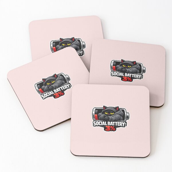 Item preview, Social Battery 3 Percent Black Cat Sticker designed and sold by Cosmos Creative Studios.