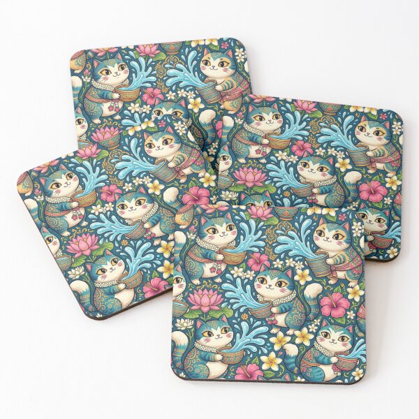 Item preview, Tropical Floral Splash Cats Pattern designed and sold by Iampoji.