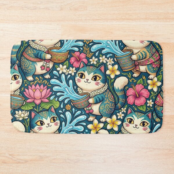 Item preview, Tropical Floral Splash Cats Pattern designed and sold by Iampoji.