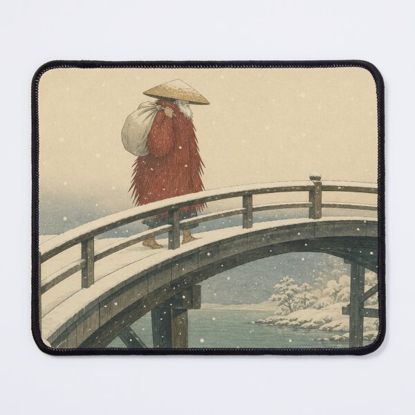 Item preview, Japanese Santa Crossing a Snowy Bridge – Vintage Woodblock Style  Winter in Edo No. 3 designed and sold by Planthem.