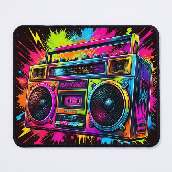 Item preview, Play It Loud Retro Boombox - Neon Graffiti Splatter Hip Hop Art designed and sold by AgnesB77.