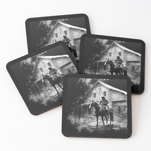 Item preview, Black and White Cowboy on Horse Rustic Barn Art designed and sold by inkoutninja.