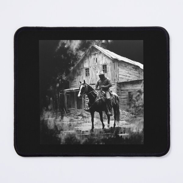 Item preview, Black and White Cowboy on Horse Rustic Barn Art designed and sold by inkoutninja.