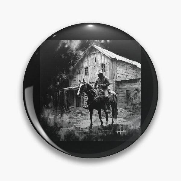 Item preview, Black and White Cowboy on Horse Rustic Barn Art designed and sold by inkoutninja.