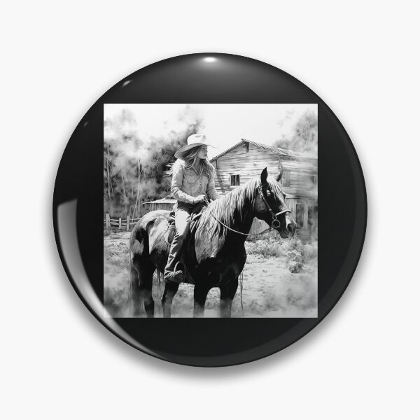 Item preview, Black and White Cowgirl on Horse Western Art designed and sold by inkoutninja.