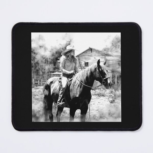 Item preview, Black and White Cowgirl on Horse Western Art designed and sold by inkoutninja.