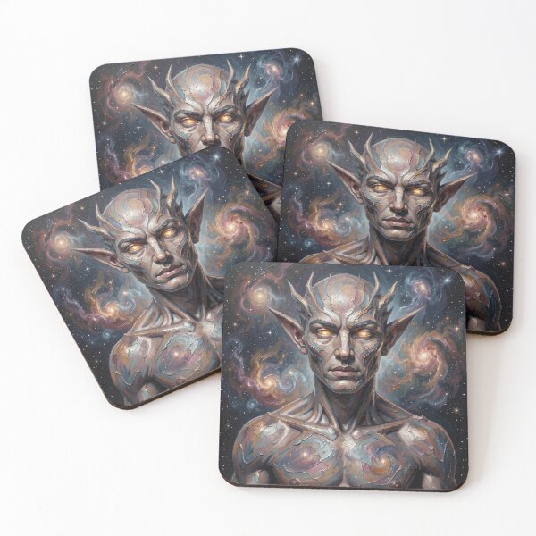 Item preview, Cosmic portrait of an ancient being made of stardust, nebulae, and galactic energy in impasto. designed and sold by FotoworldEdel.