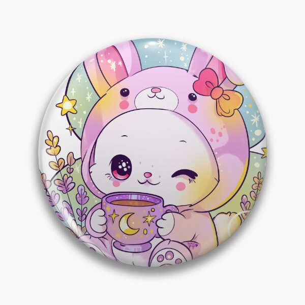 Item preview, Kawaii cottagecore bunny hoodie cat with moon mug – cozy cute pastel art designed and sold by StudioPeachPop.