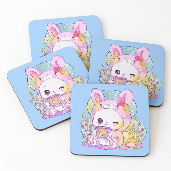 Item preview, Kawaii cottagecore bunny hoodie cat with moon mug – cozy cute pastel art designed and sold by StudioPeachPop.