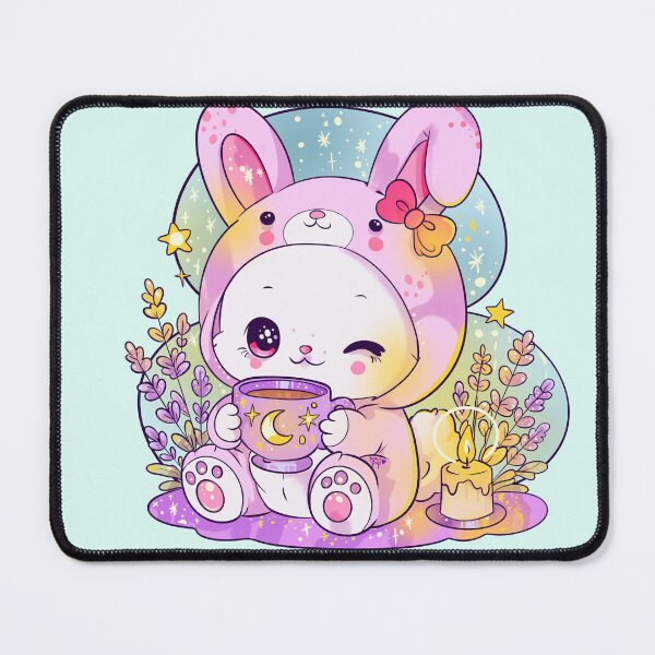 Item preview, Kawaii cottagecore bunny hoodie cat with moon mug – cozy cute pastel art designed and sold by StudioPeachPop.