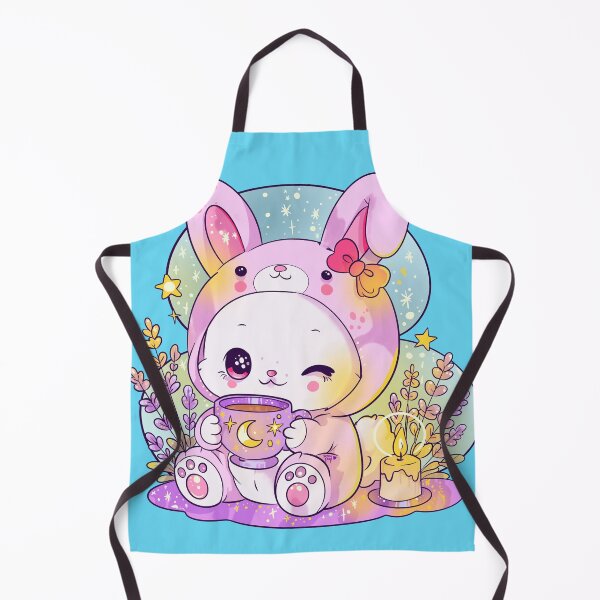 Item preview, Kawaii cottagecore bunny hoodie cat with moon mug – cozy cute pastel art designed and sold by StudioPeachPop.