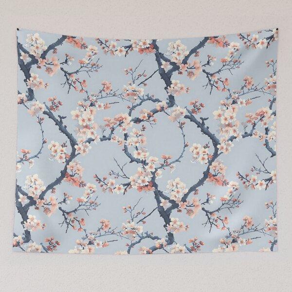 Item preview, Sora Sakura - Serene Blue Japanese Blossom Pattern designed and sold by KaitoJapanDesign.